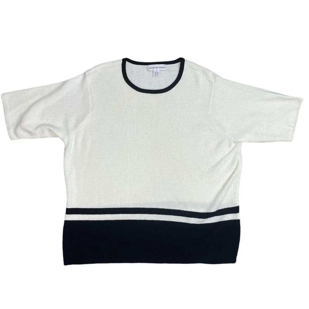 Vintage August Max Woman Cardigan Short Sleeve Top Set Off White Black Size X - Picture 5 of 13